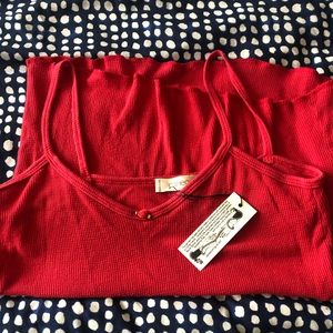 Waffle Knit Tank Top w Rose Detail